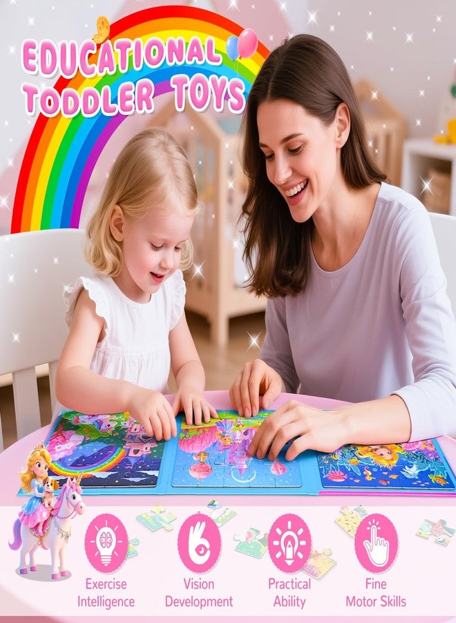 JUANCHI 3x20 Pieces Puzzles for Kids Ages 4-6, Magnetic Puzzles for Kids Ages 3-5, Mermaid/Princess/Unicorn 3 in 1, Car Airplane Road Trip Activities Toys for 3 4 5 6 + Girls - Image 5